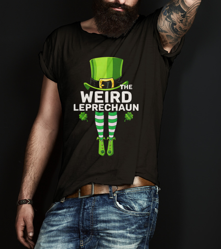 THE WEIRD LEPRECHAUN Shamrock Hat Striped Socks Fun St. Patrick's Day T-Shirt