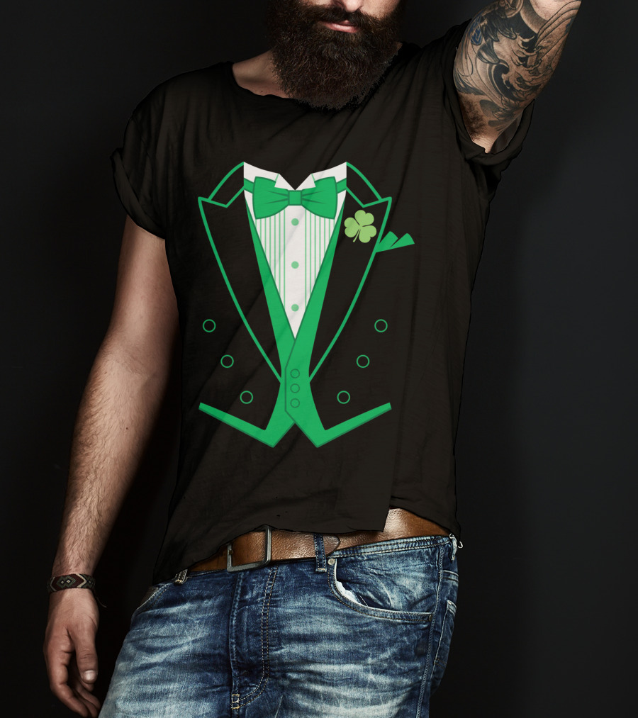 Green Bow Tie And Clover Tuxedo T-Shirt