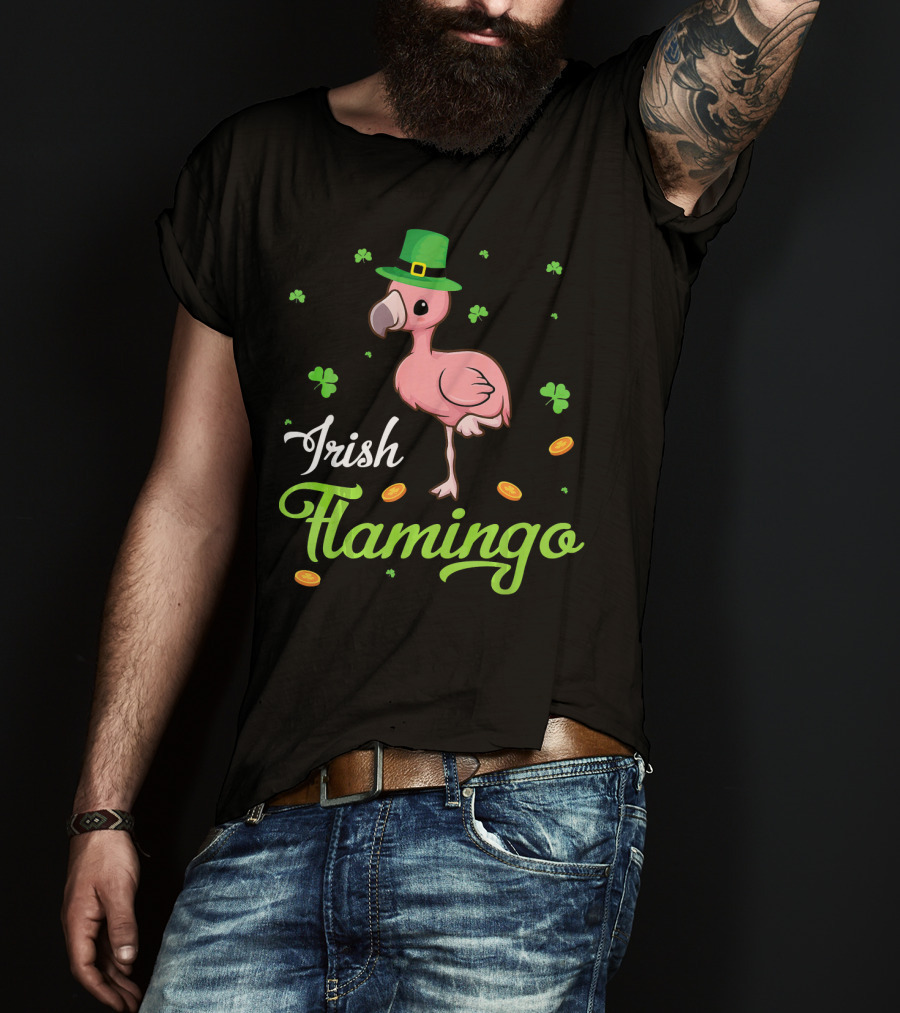 Irish Flamingo Leprechaun Shamrock Dance Coins T-Shirt