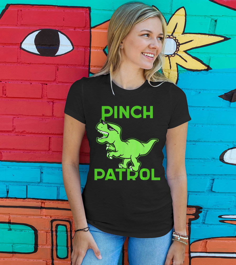 St Patrick Day Dinosaur Pinch Patrol Funny Green T-Rex Holiday T-Shirt