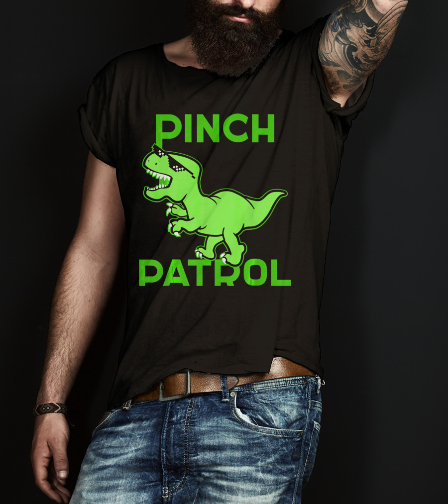 St Patrick Day Dinosaur Pinch Patrol Funny Green T-Rex Holiday T-Shirt