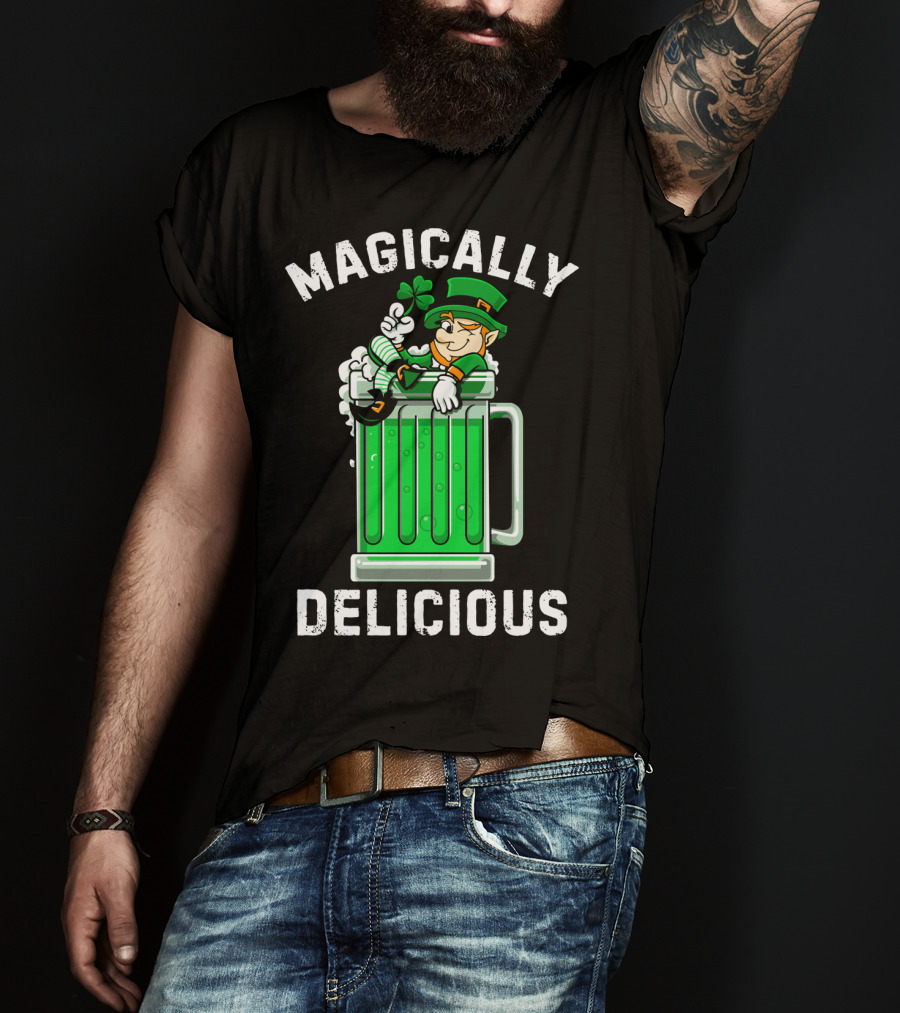 Magically Delicious Leprechaun Beer Mug Clover T-Shirt