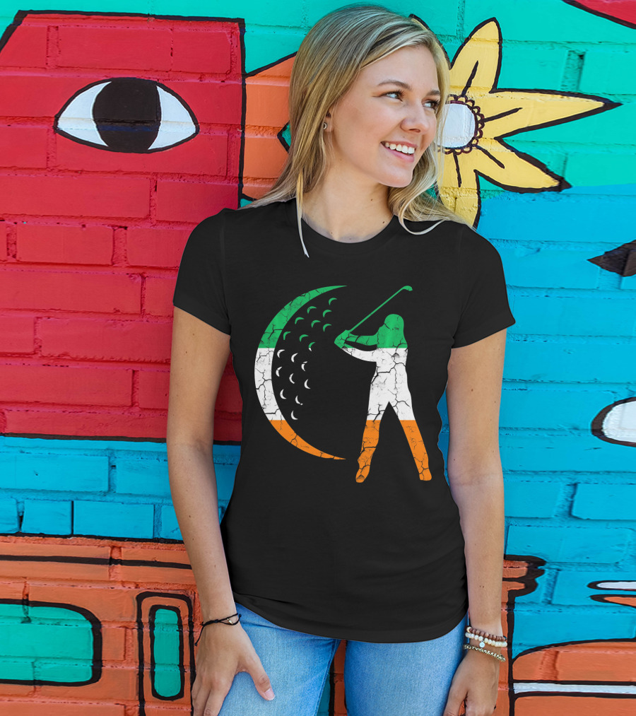Irish Golf Swing With Ireland Flag Colors T-Shirt