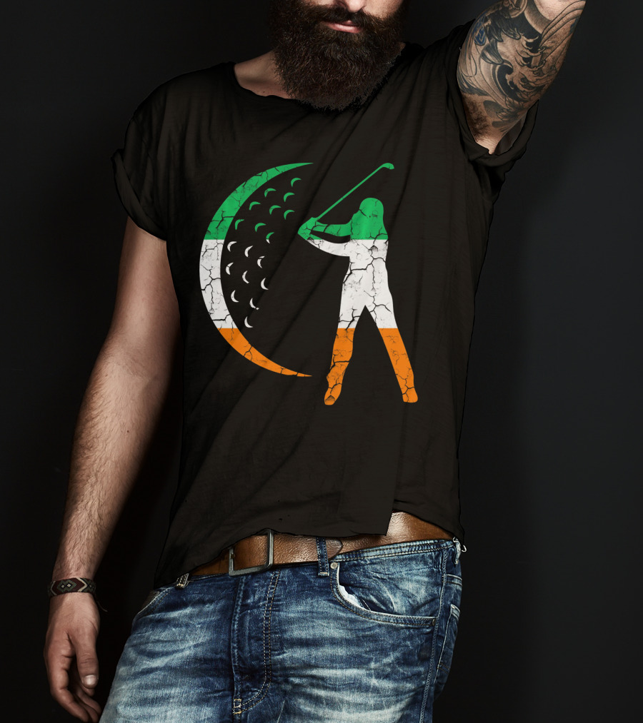 Irish Golf Swing With Ireland Flag Colors T-Shirt