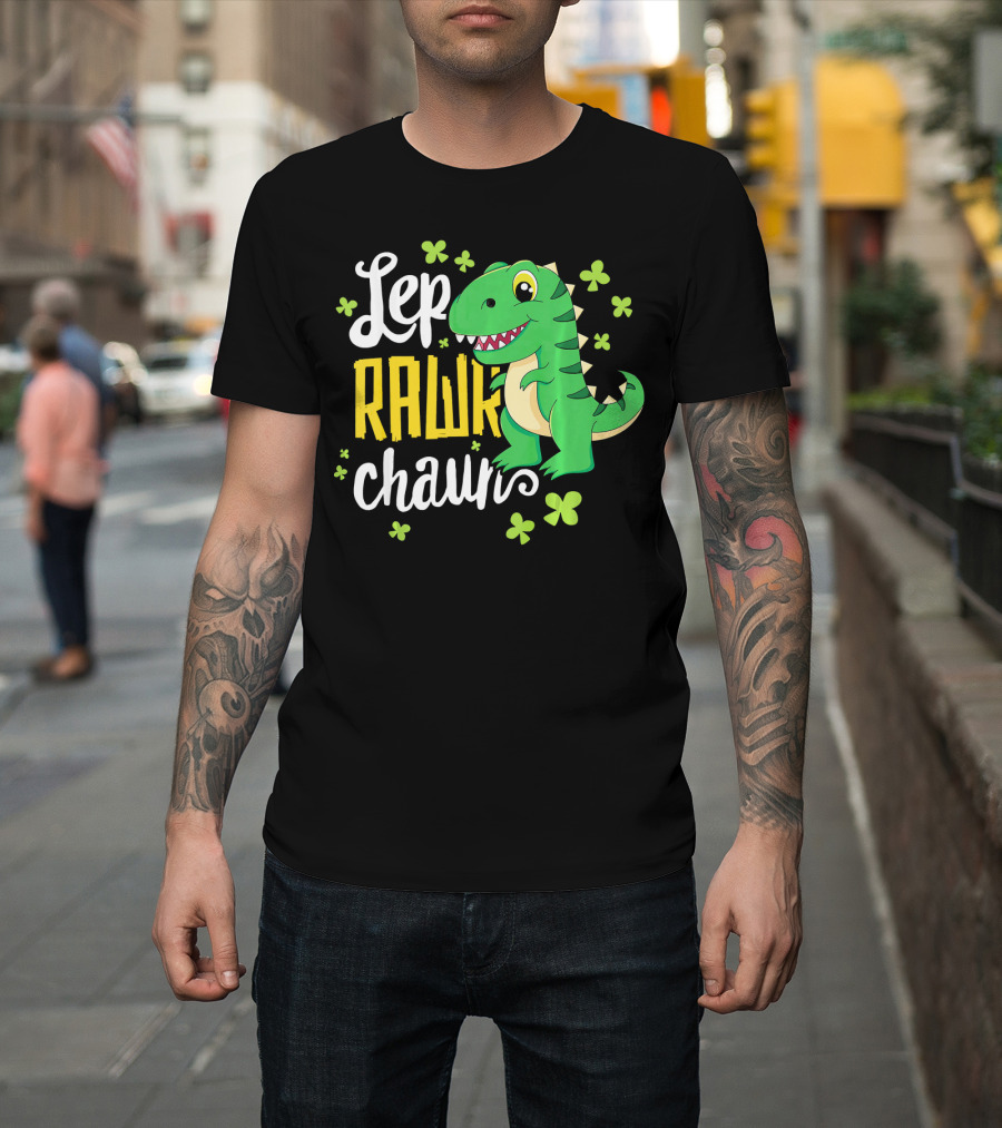 Lep Rawr Chawn Dinosaur with Shamrocks T-Shirt