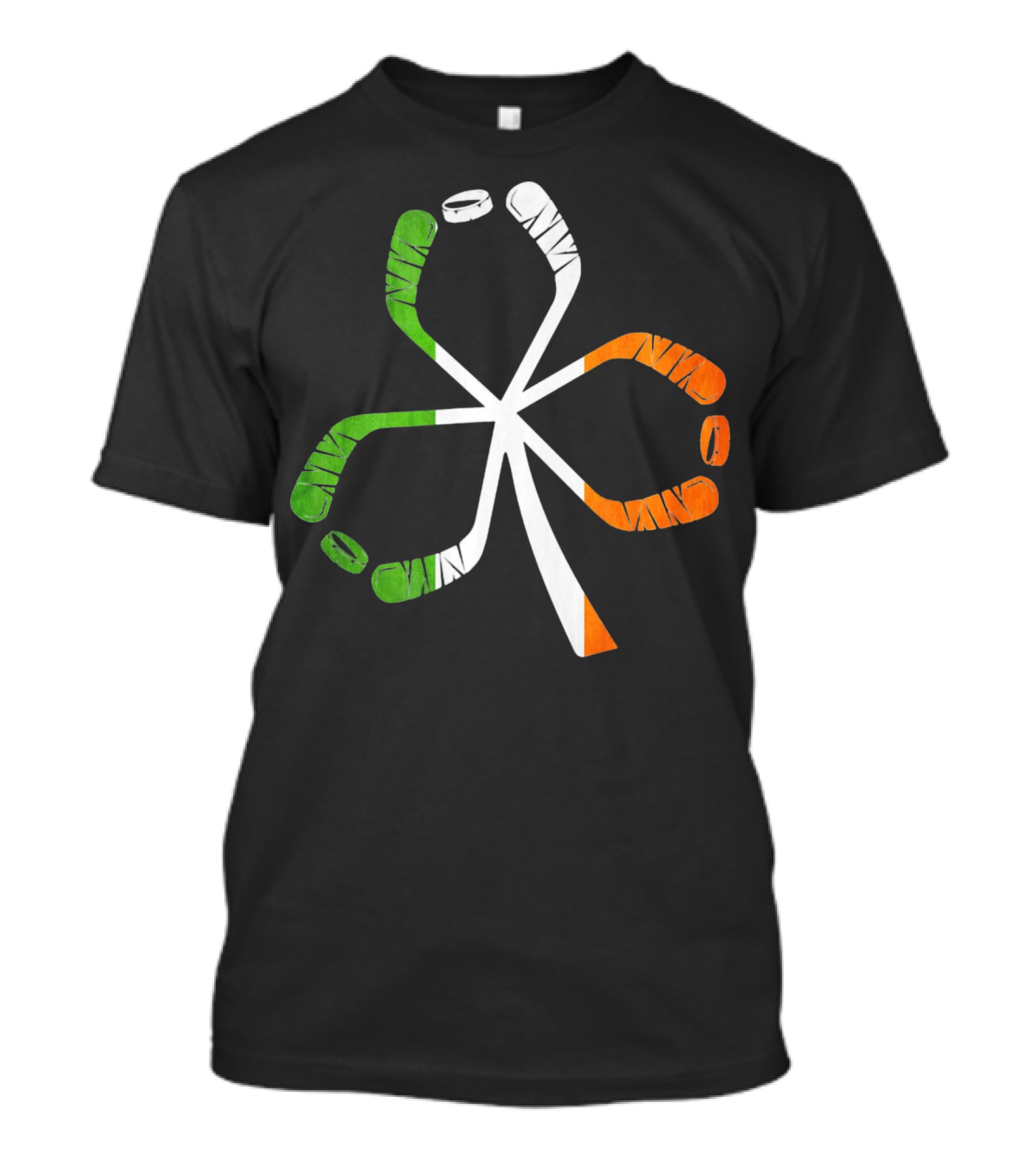 Ice Hockey Shamrock Green White Orange Sticks T-Shirt