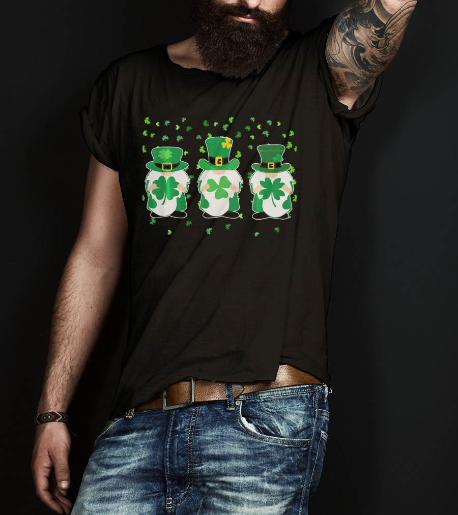 Irish Gnome Leprechaun Tomte With Shamrocks And Green Top Hats T-Shirt