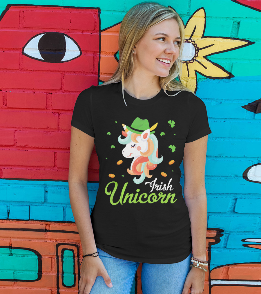 Irish Unicorn Leprechaun Gold Shamrocks T-Shirt