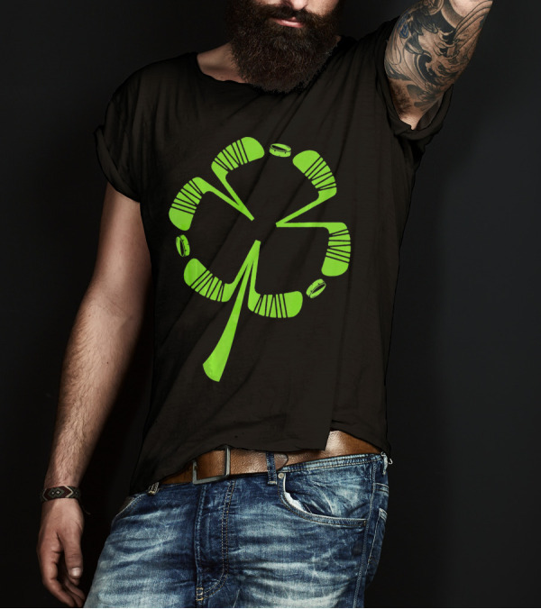Ice Hockey Shamrock Saint Patrick's Day Hat Stick Puck Clover T-Shirt