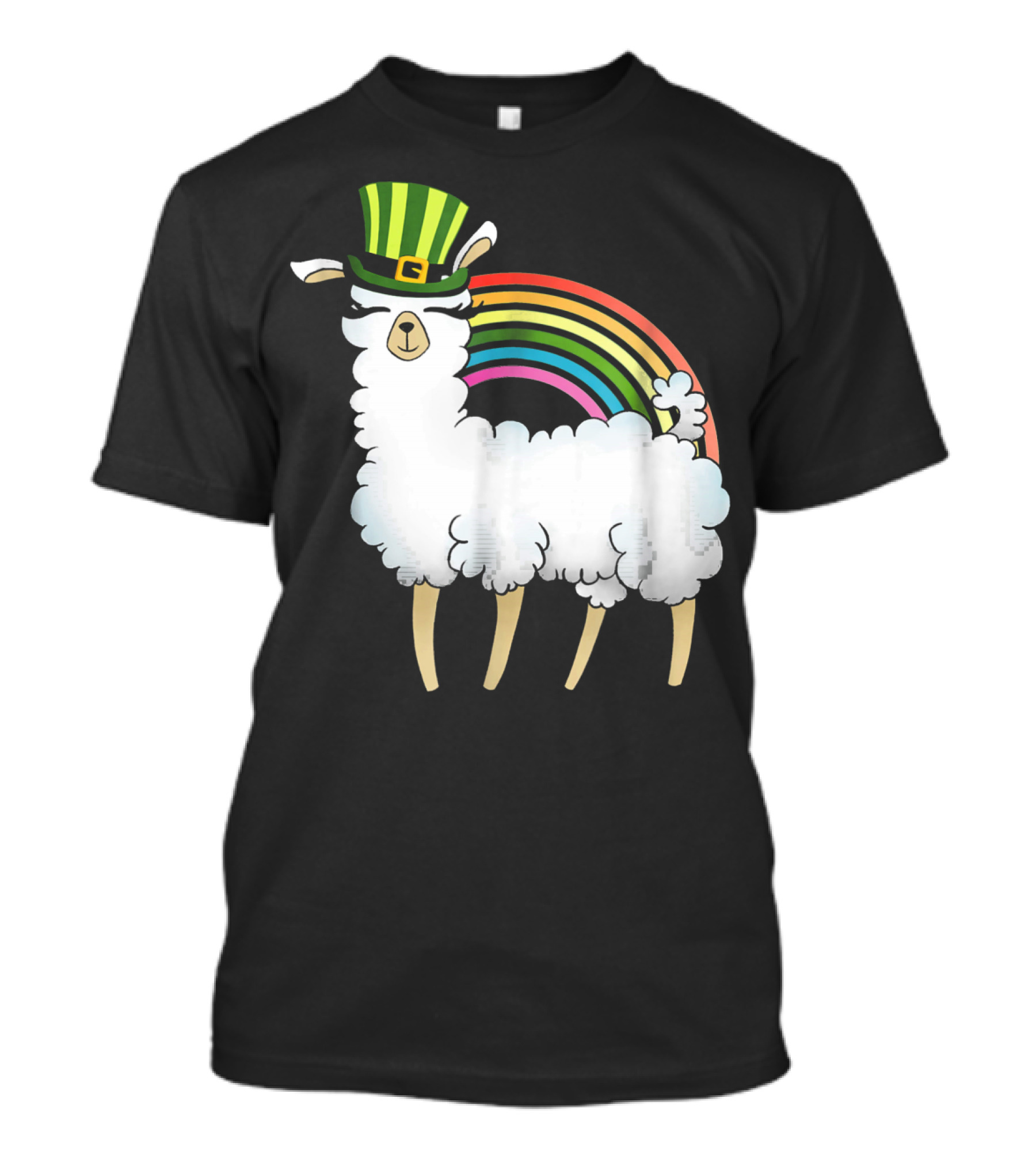 Llama In St Patrick's Day Hat With Rainbow T-Shirt