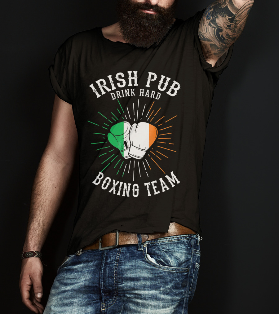 Irish Pub Boxing Team Drink Hard Gloves With Flag T-Shirt