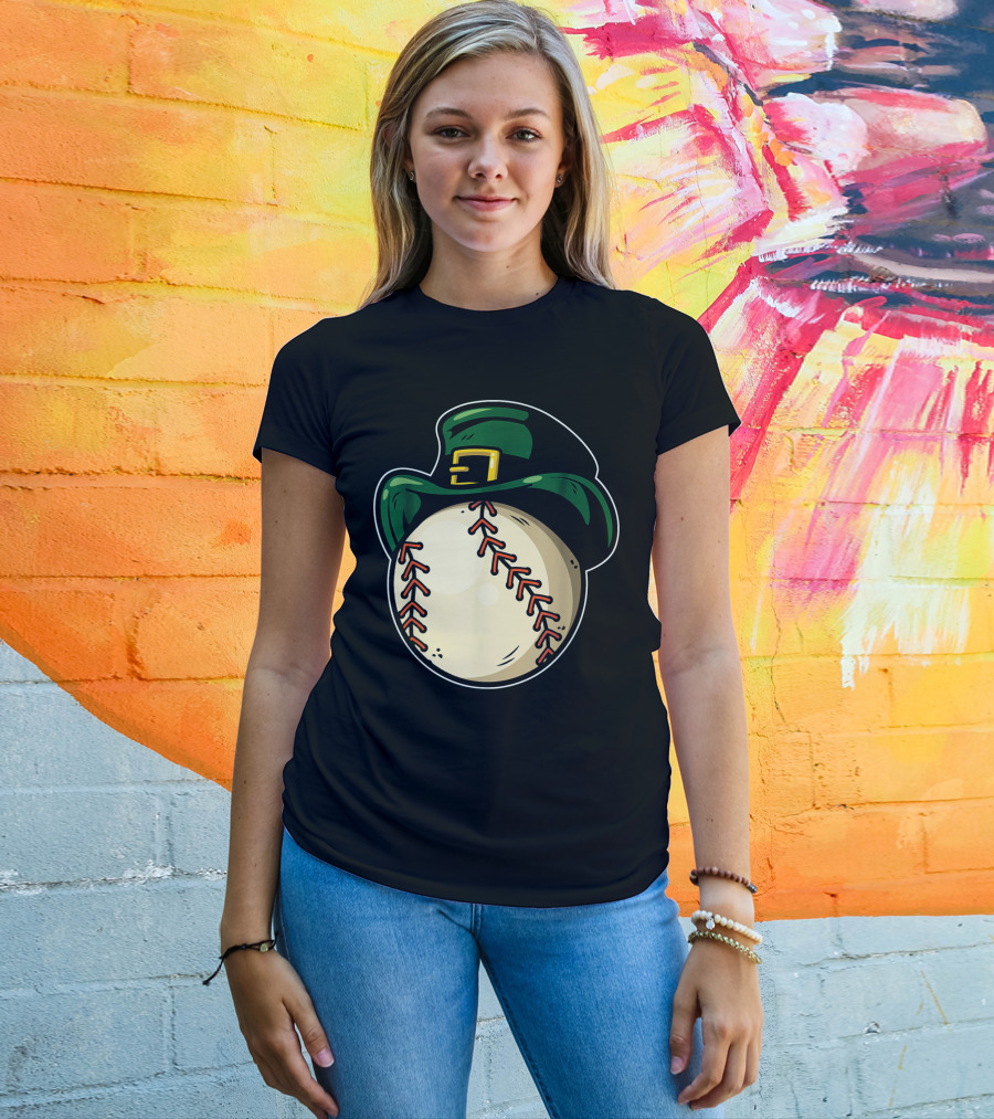 St Patricks Day Baseball With Green Hat Patric T-Shirt