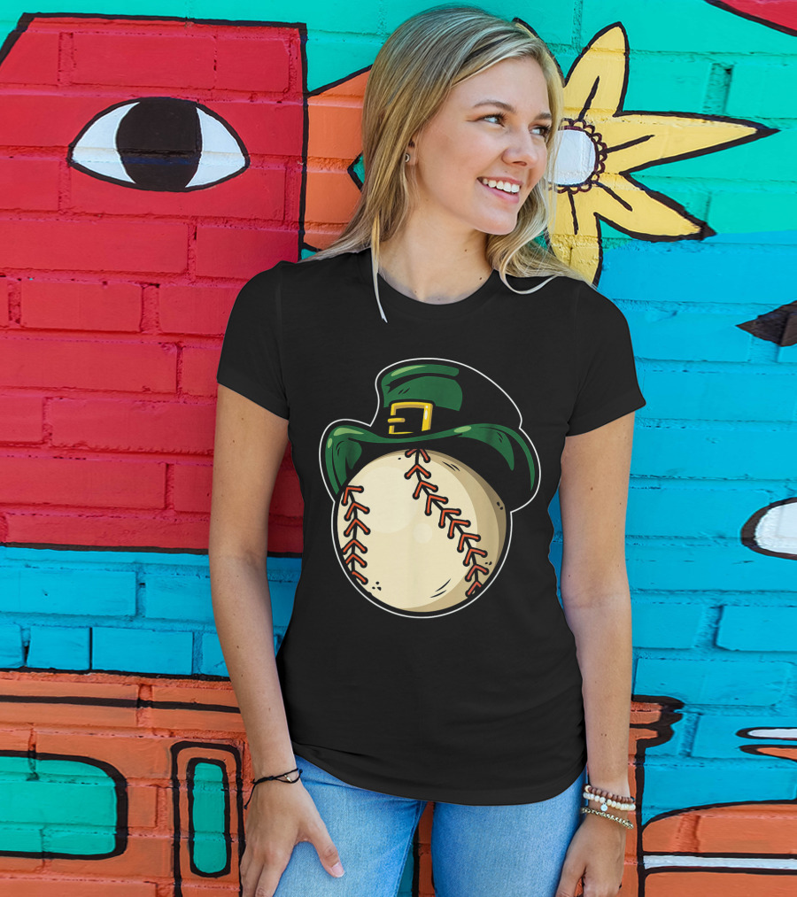 St Patricks Day Baseball With Green Hat Patric T-Shirt