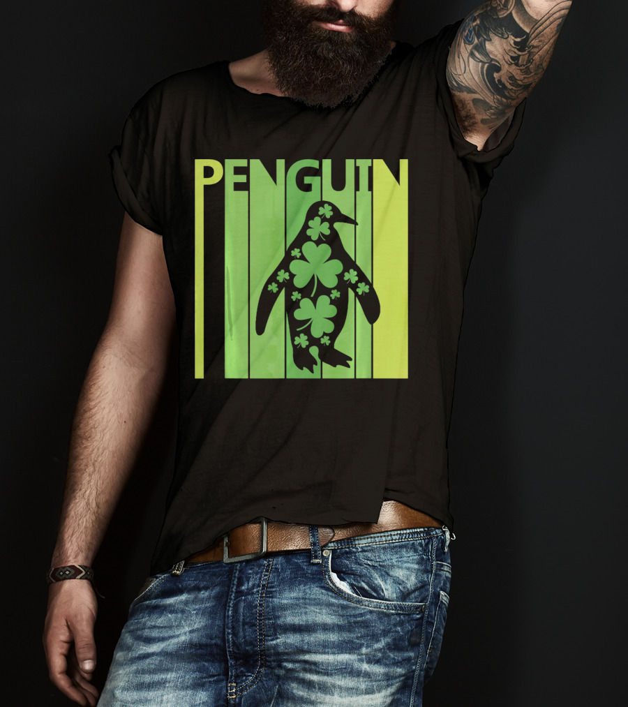 Lucky Penguin St Patricks Day Clover Penguin T-Shirt