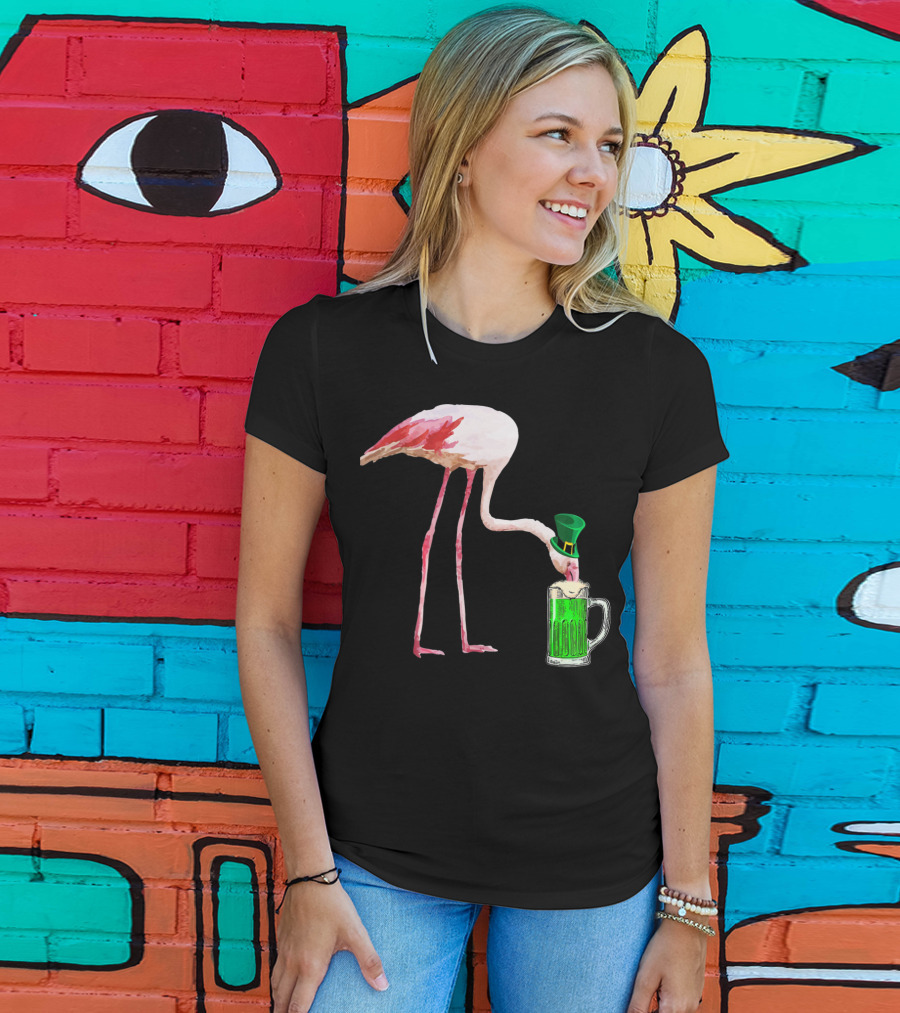 Irish Flamingo Drinking Green Beer T-Shirt