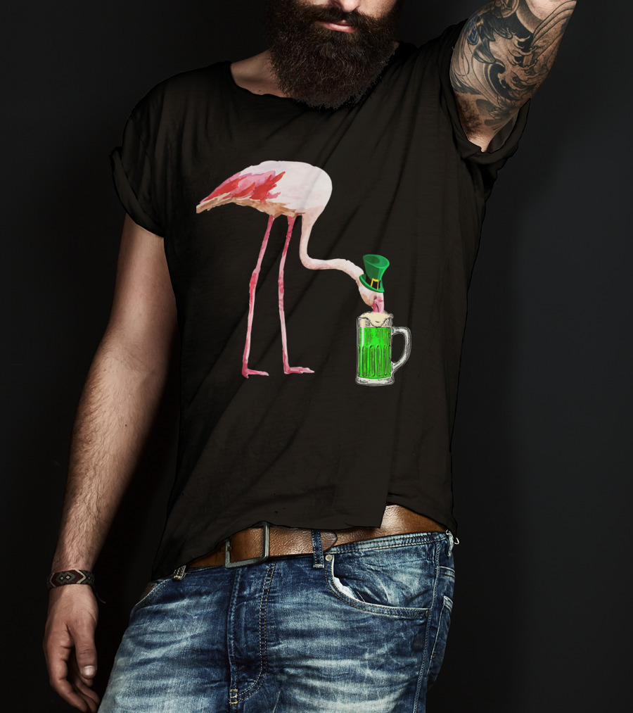 Irish Flamingo Drinking Green Beer T-Shirt