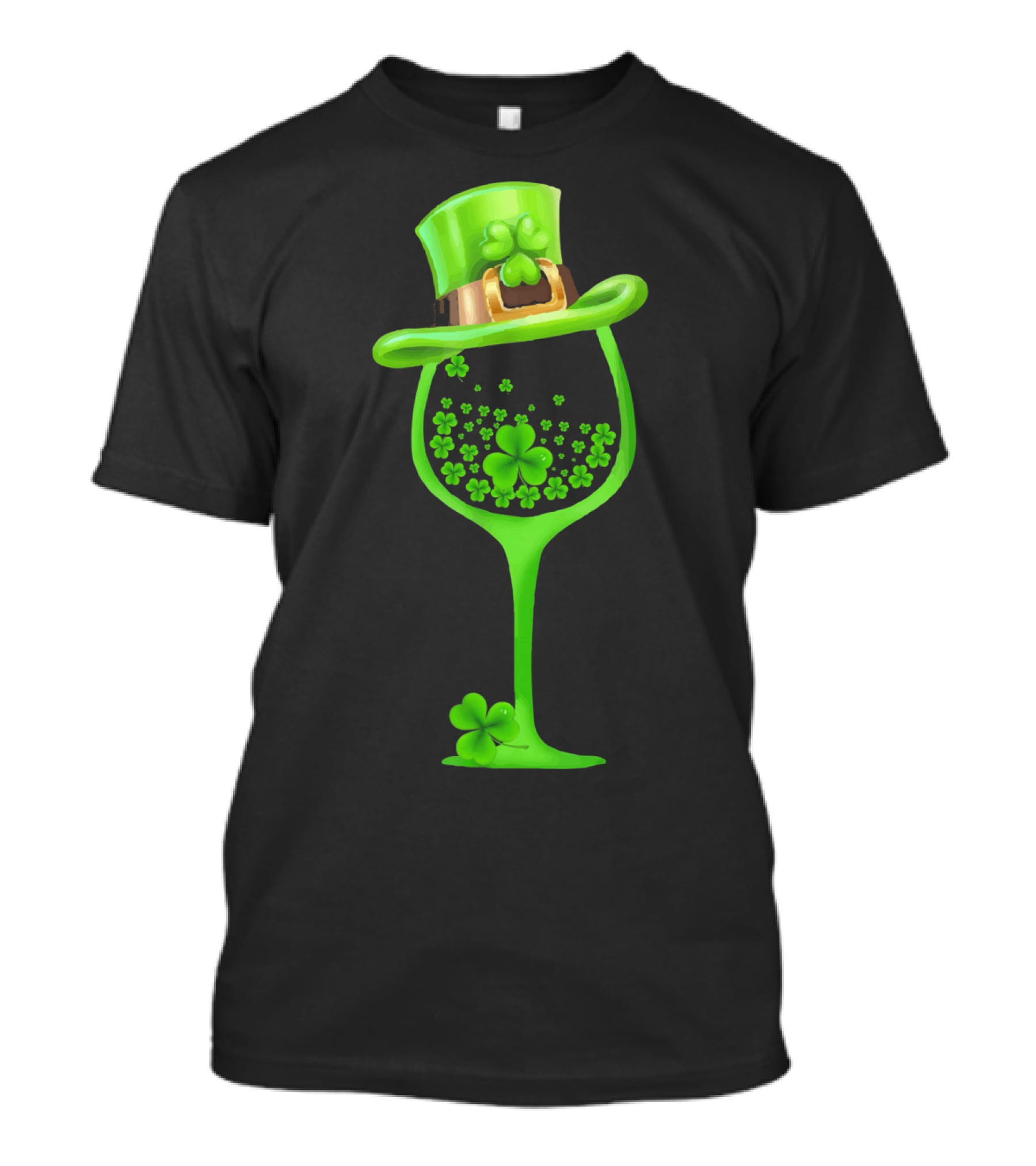 Shamrock Wine Glass With Green Top Hat For St Patricks T-Shirt