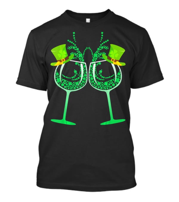 Wine Glass Leprechaun Shamrock Funny Drinking T-Shirt