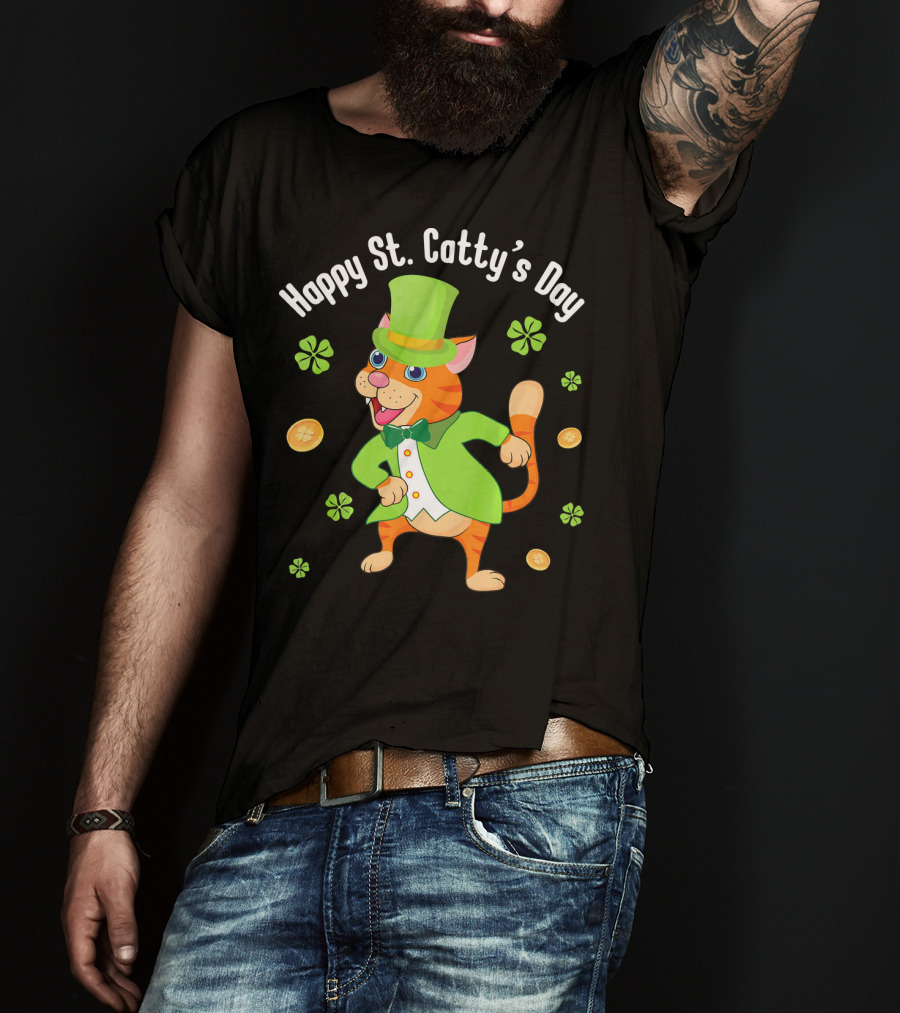 Hoppy St. Catty's Day Irish Cat Leprechaun Dance Gold Shamrock T-Shirt