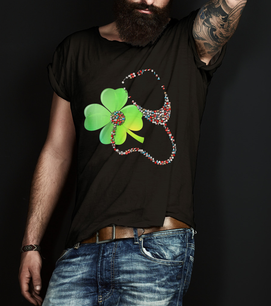 Shamrock Saint Patrick's Day Nurse Stethoscope Emoji Icons T-Shirt