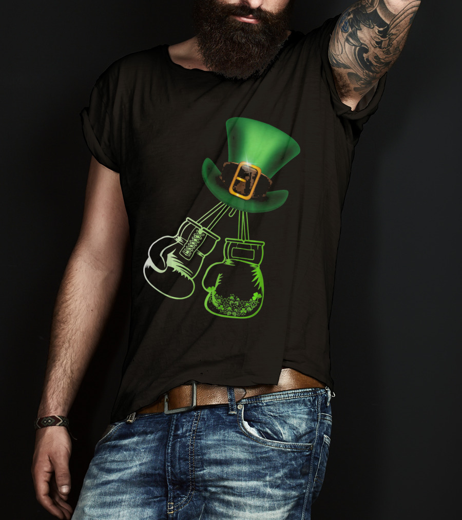 Shamrock Boxing Glove Leprechaun Hat With Green Bowler Buckle T-Shirt