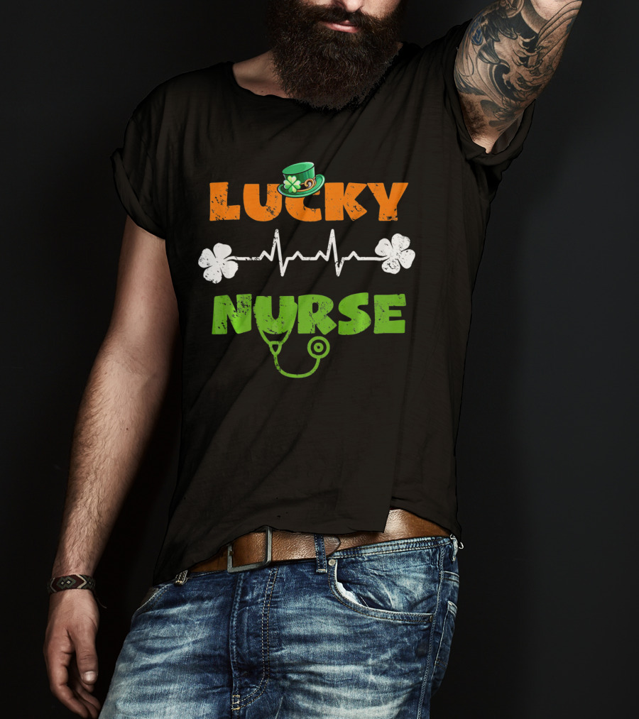 Lucky Nurse Shamrock Heartbeat Stethoscope Hat T-Shirt