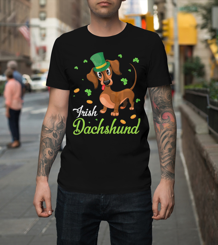 Irish Dachshund With Shamrocks And Coins T-Shirt