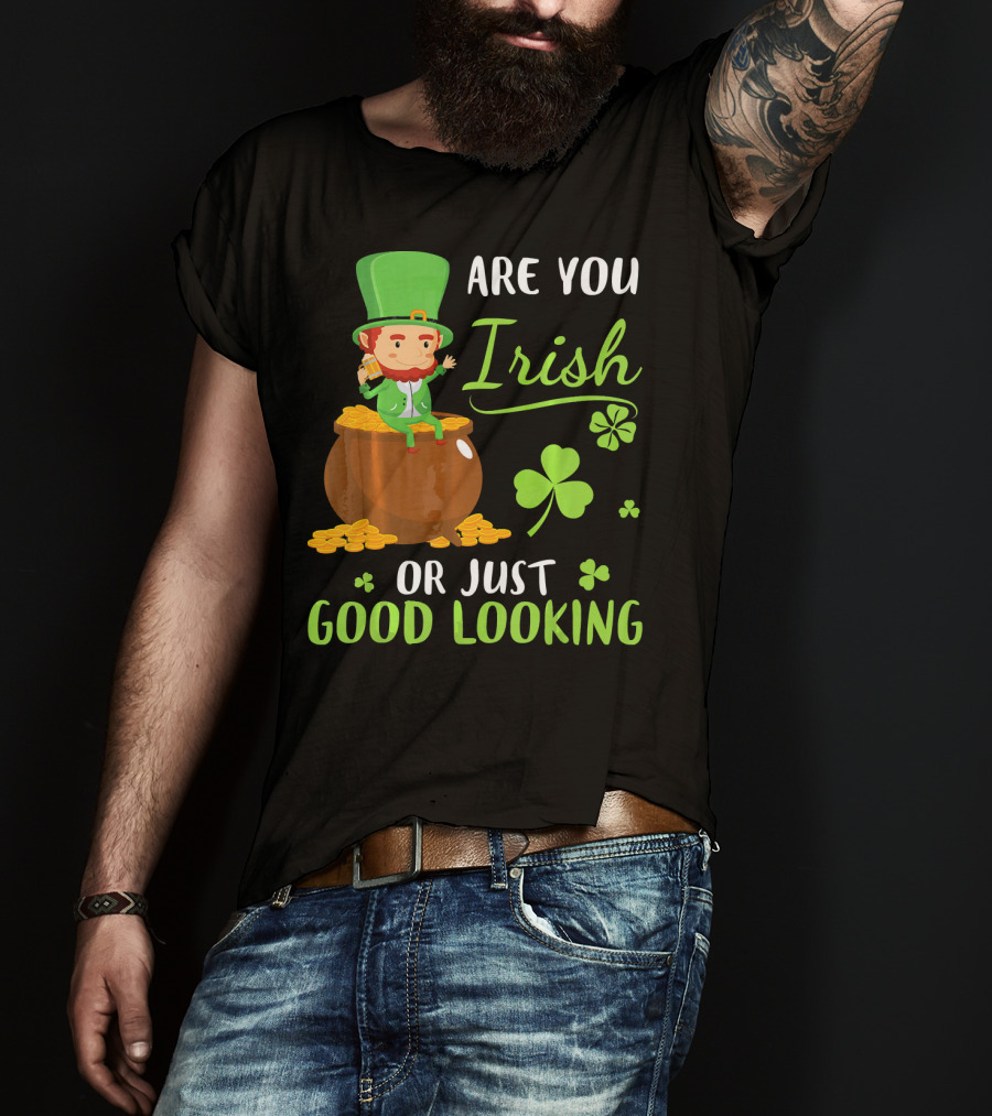 Are You Irish Or Just Good Looking Leprechaun Sitting On Gold T-Shirt