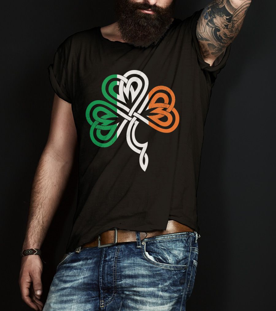 Celtic Knot Shamrock With Irish Flag Colors T-Shirt