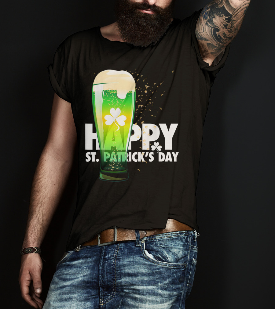 Happy St. Patrick's Day Irish Green Beer With Shamrock Bubbles T-Shirt