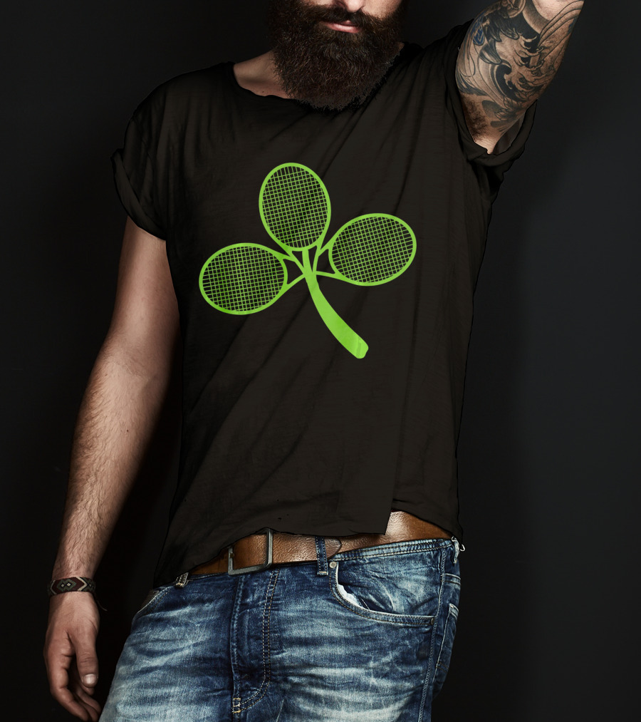 Tennis Shamrock Irish St Pattys Sports Racquet Clover T-Shirt