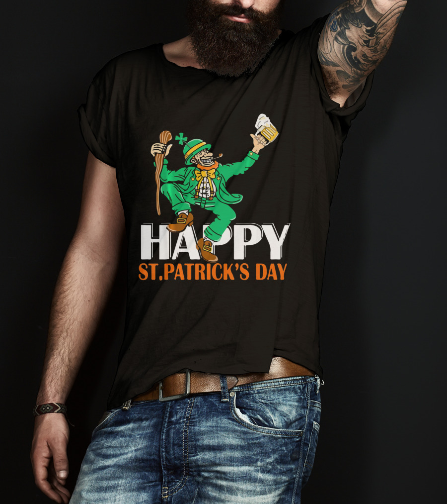 Happy St. Patrick's Day Green Celebrating Beer And Shamrock T-Shirt