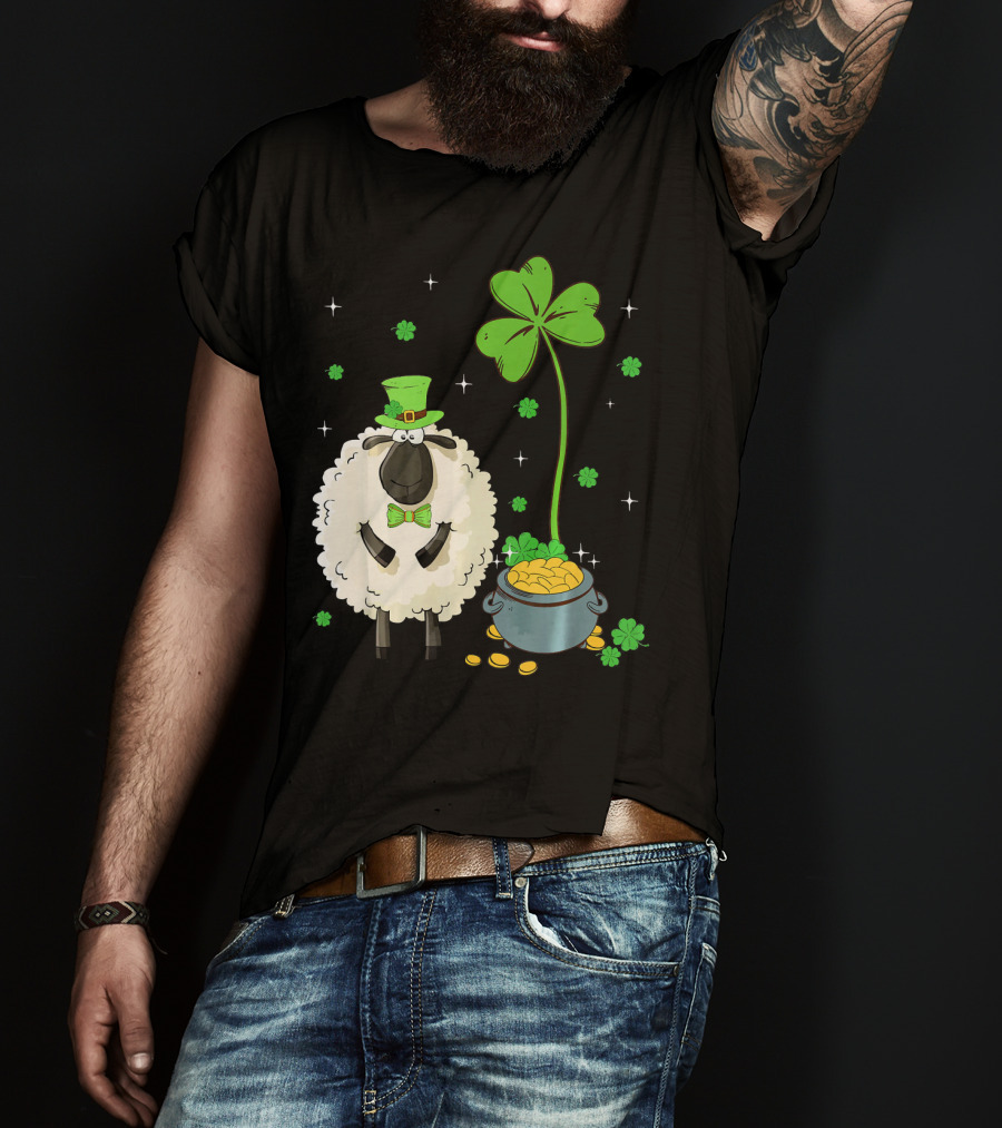 Shamrock Leprechaun Sheep With Pot Of Gold And Clover For St Patricks Day T-Shirt