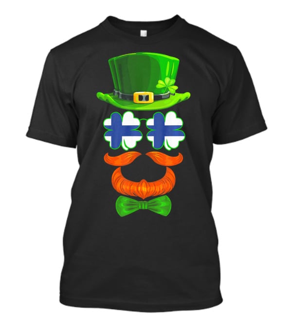 Finland Flag Shamrock Leprechaun Finnish Hat Mustache Bow Tie T-Shirt