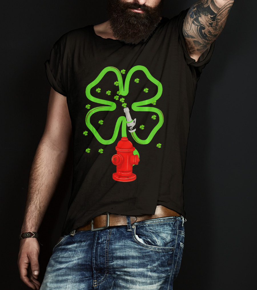 Fire Fighter Shamrock St Patrick Day Hydrant Clover T-Shirt
