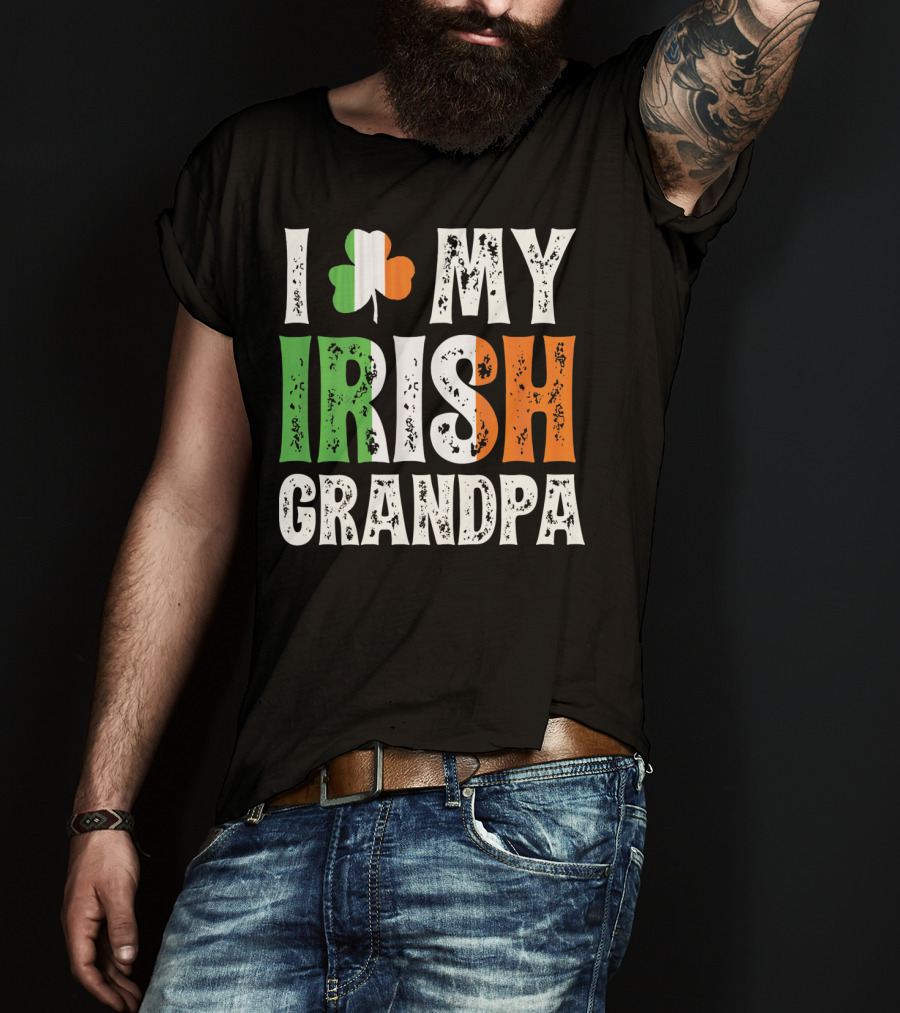 I Love My Irish Grandpa Shamrock Icon Green White Orange T-Shirt