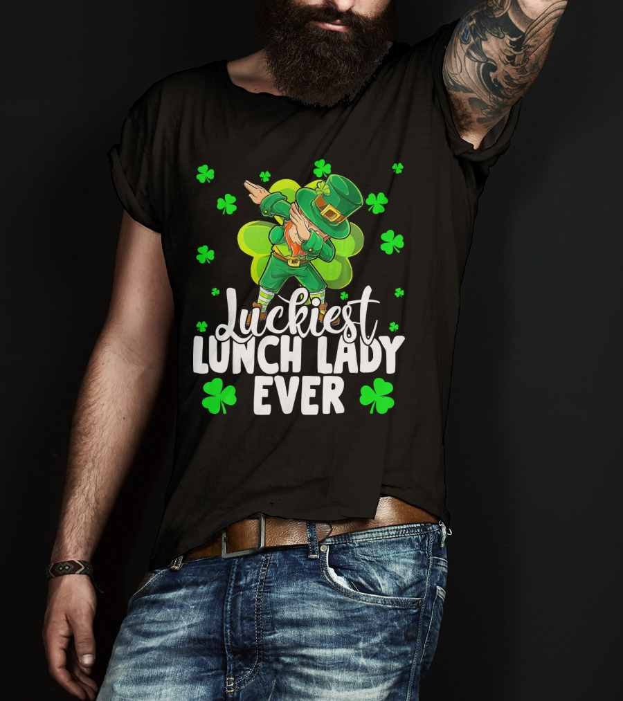 Luckiest Lunch Lady Ever Dancing Leprechaun With Shamrocks T-Shirt