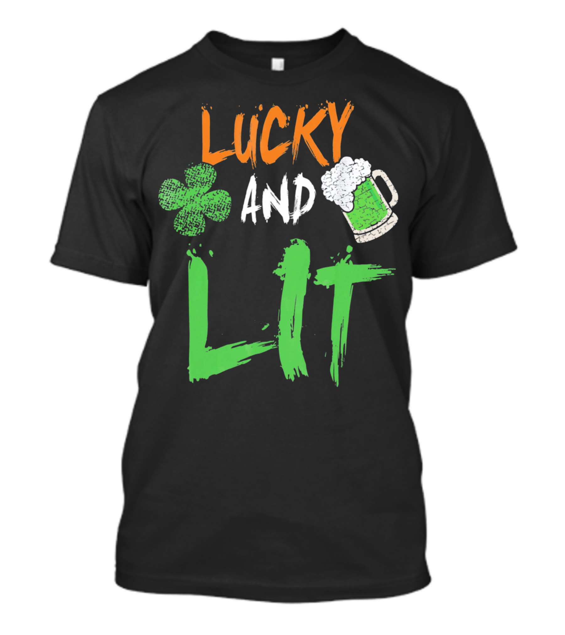 Lucky And Lit Irish Flag Shamrock Beer St. Patrick's Day T-Shirt