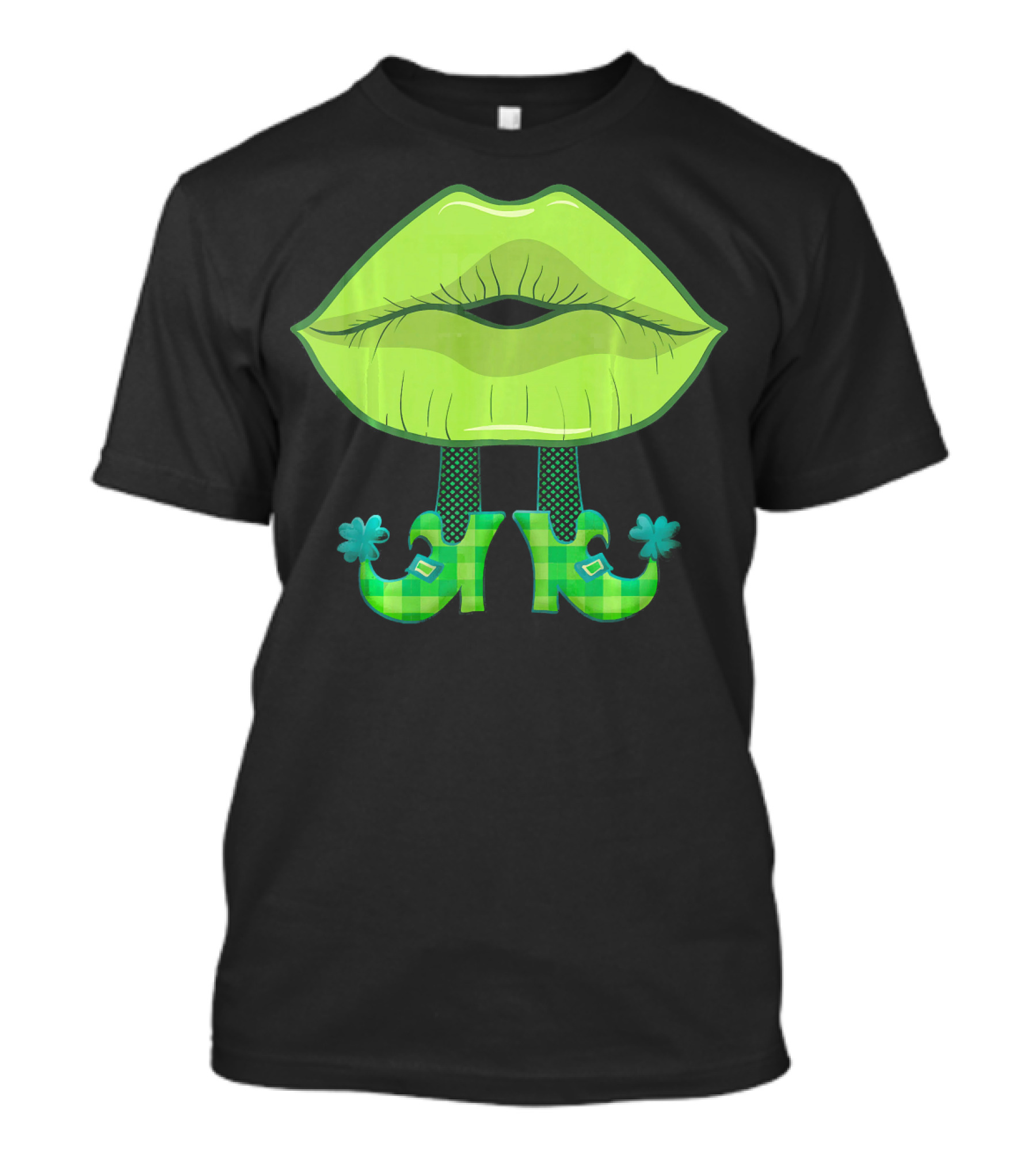 Kiss Lips Green Leprechaun Shoes Plaid Pattern St. Patrick's Day T-Shirt