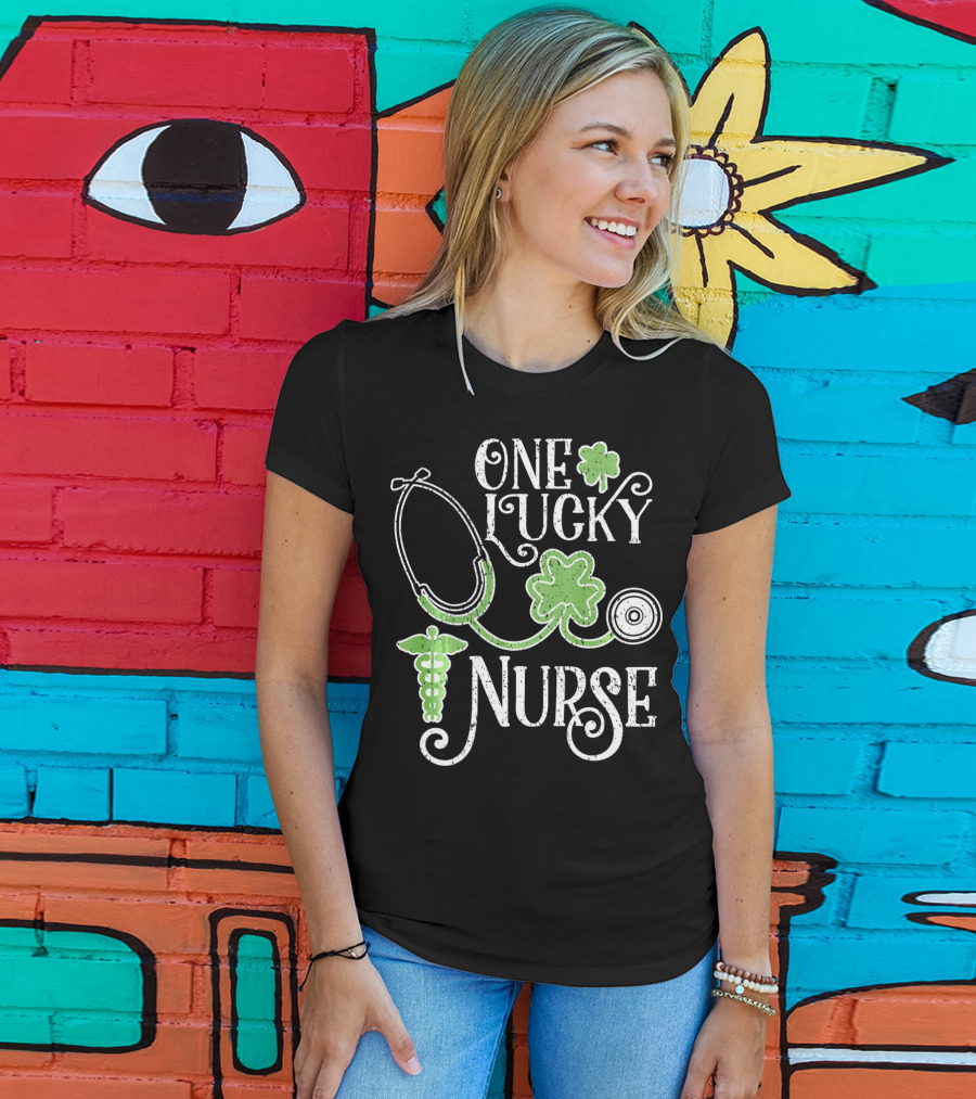 One Lucky Nurse Stethoscope Shamrock Caduceus St Patricks Day T-Shirt