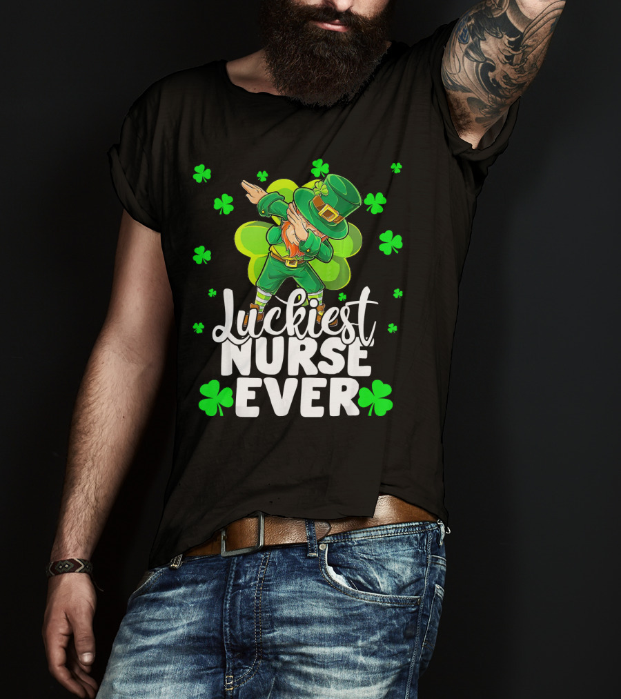 Luckiest Nurse Ever Leprechaun Dab St Patrick's Day Shamrock T-Shirt