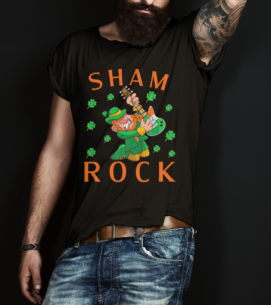SHAMROCK Leprechaun Playing Guitar With Shamrocks T-Shirt