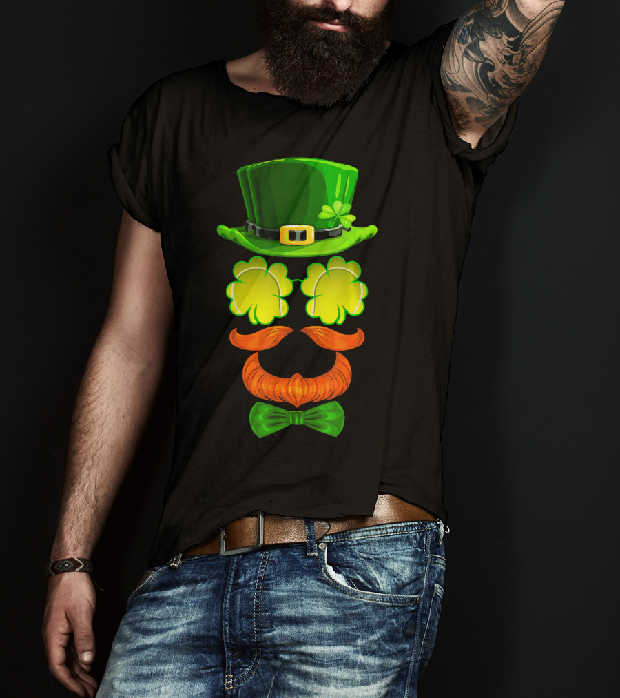 Tennis Ball Shamrock Leprechaun Clover Hat Mustache Bowtie T-Shirt