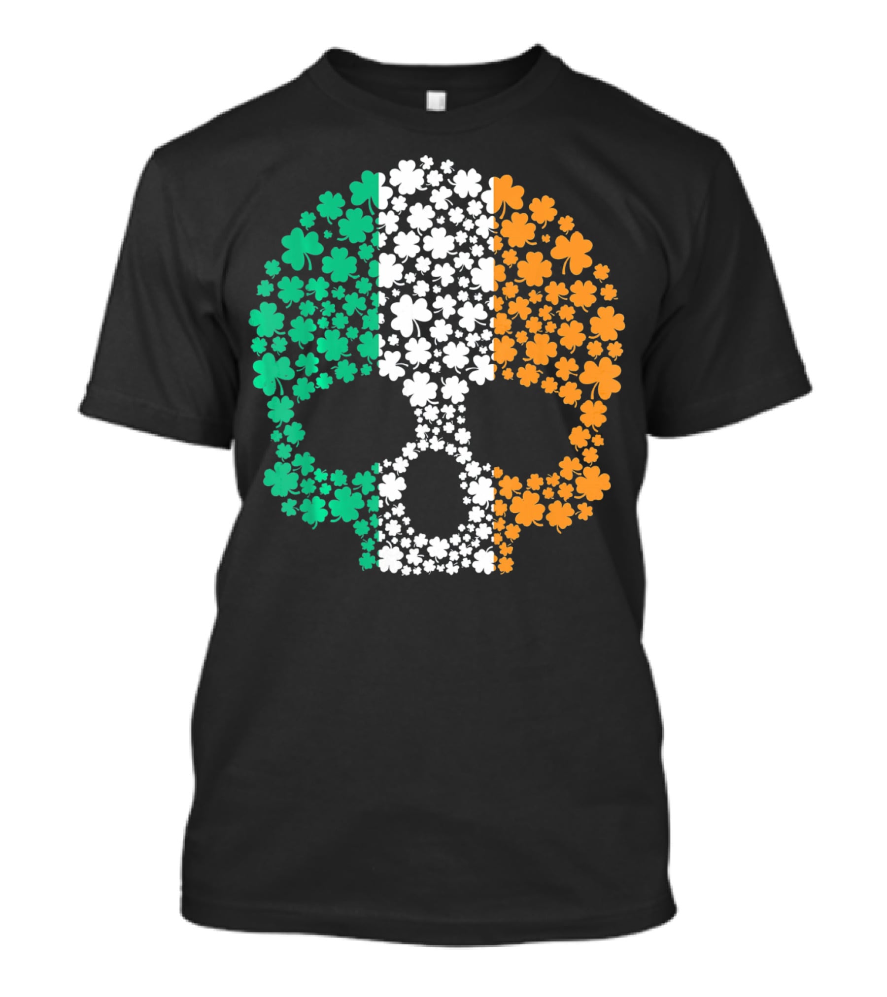 Irish Shamrock Skull With Tricolor Pattern For St. Patrick's Day T-Shirt