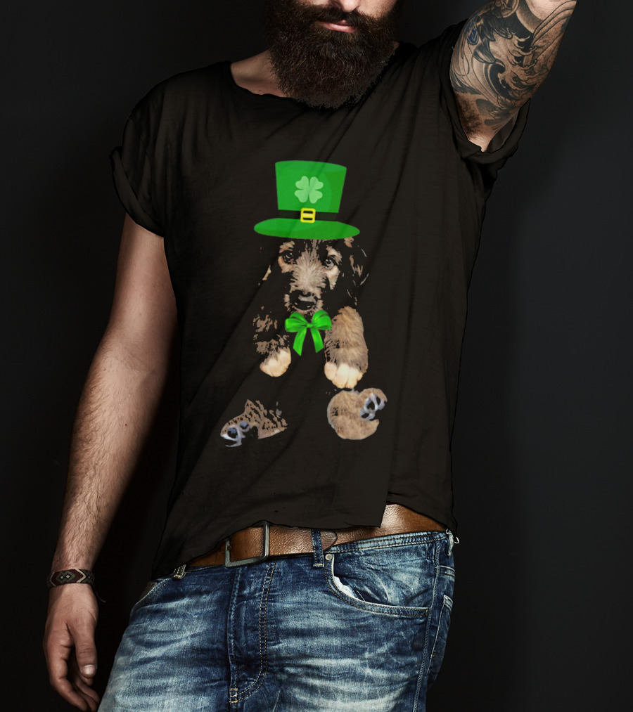 Irish Wolfhound Puppy With Leprechaun Hat And Shamrock Bow For St. Patrick's Day T-Shirt