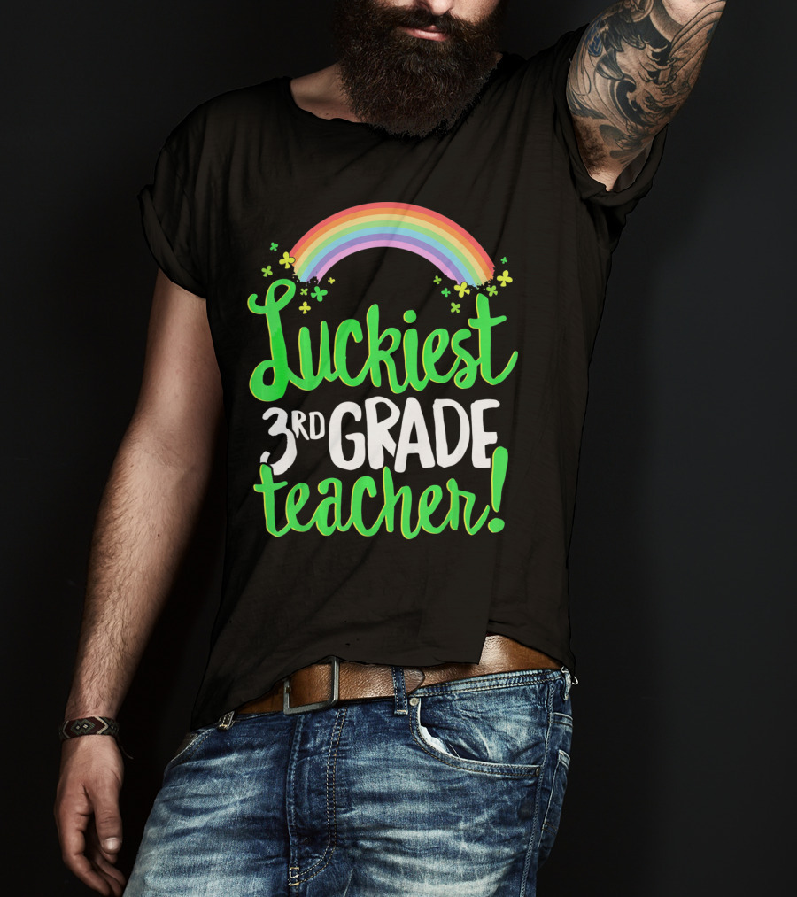 Luckiest 3rd Grade Teacher St Patricks Rainbow Shamrocks T-Shirt