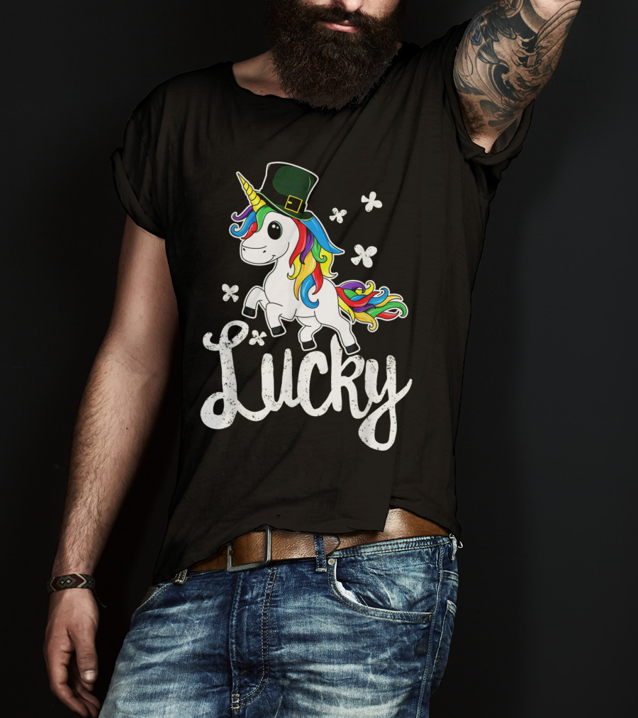 Lucky Unicorn Rainbow Shamrock Hat T-Shirt