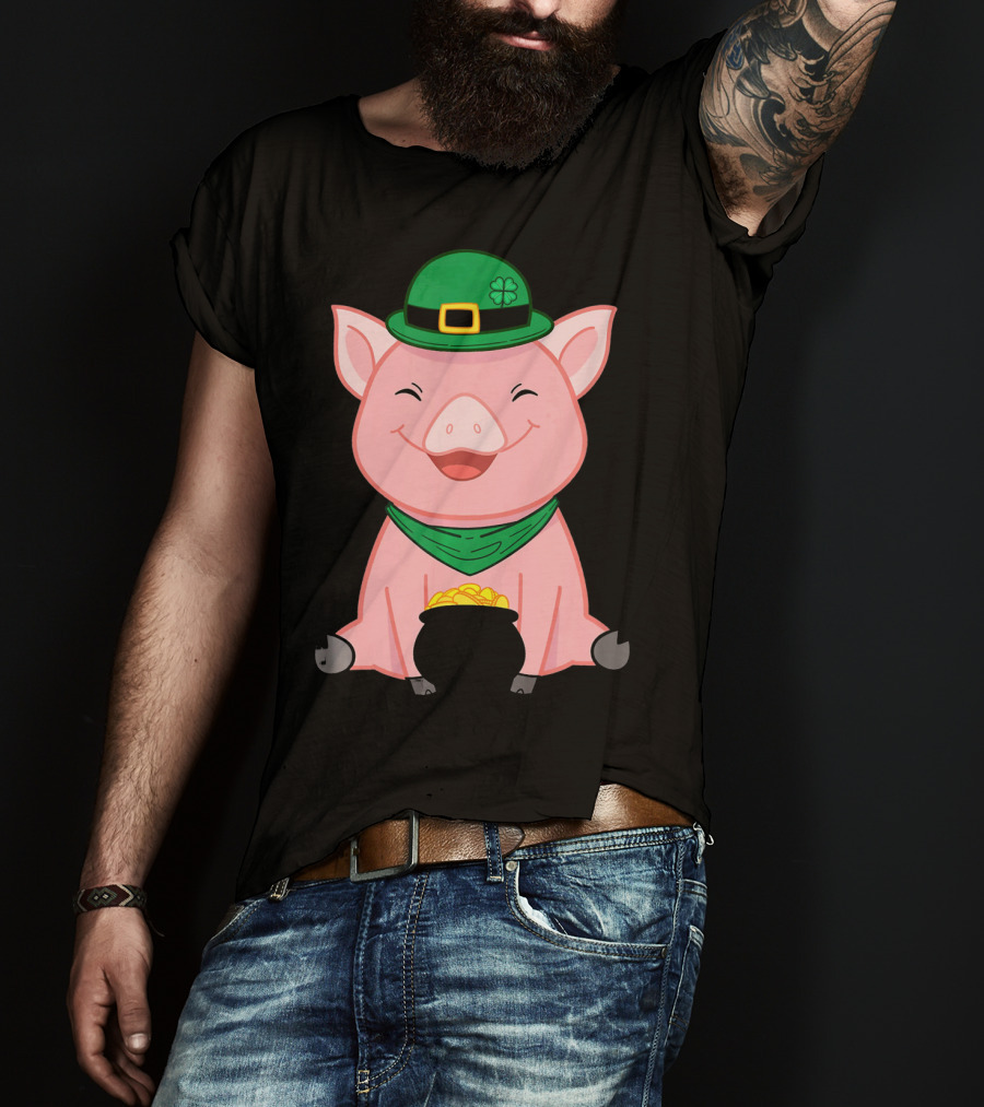 Cute Pig St. Patrick's Day Hat And Gold Pot T-Shirt