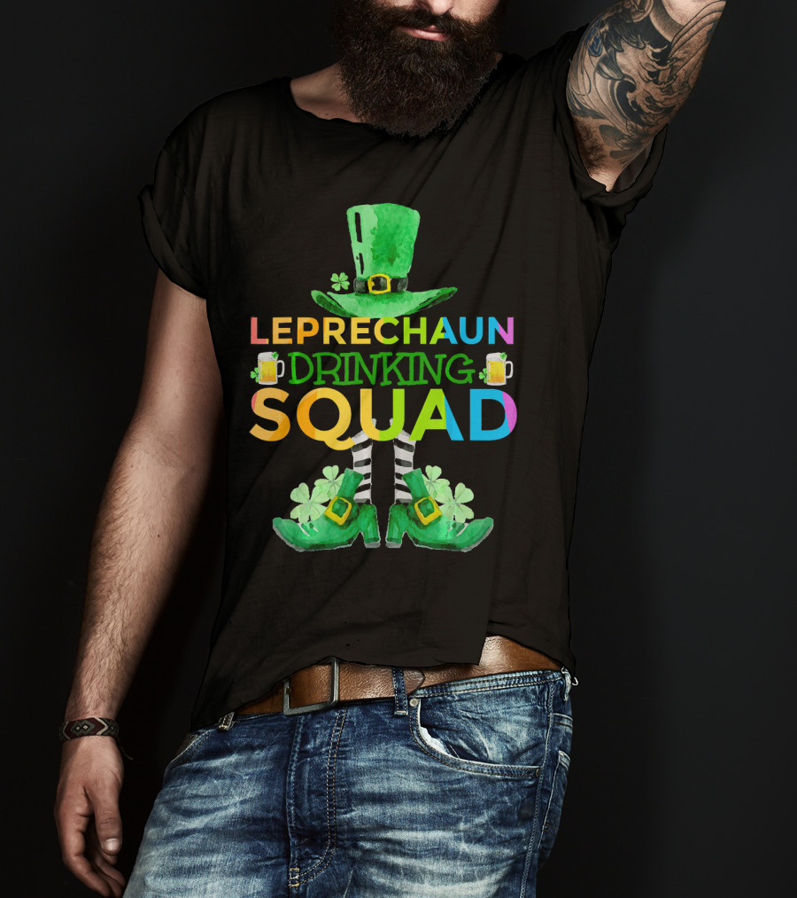 Leprechaun Drinking Squad Beer Rainbow Hat Clover Stripes T-Shirt