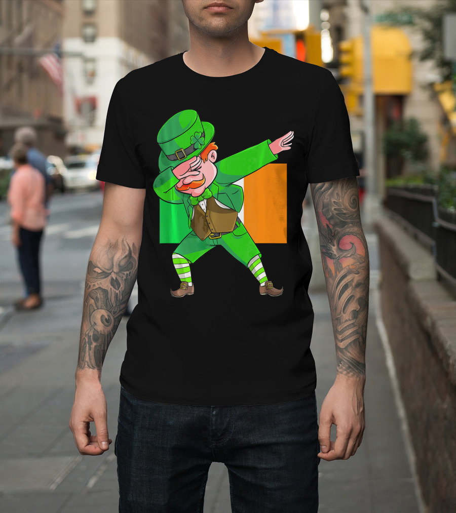 Dabbing Leprechaun Ireland Flag St. Patrick's Day Fun T-Shirt